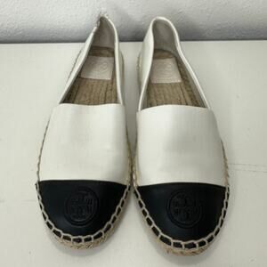Tory Burch Black & White Colorblock Round Toe Espadrille 5